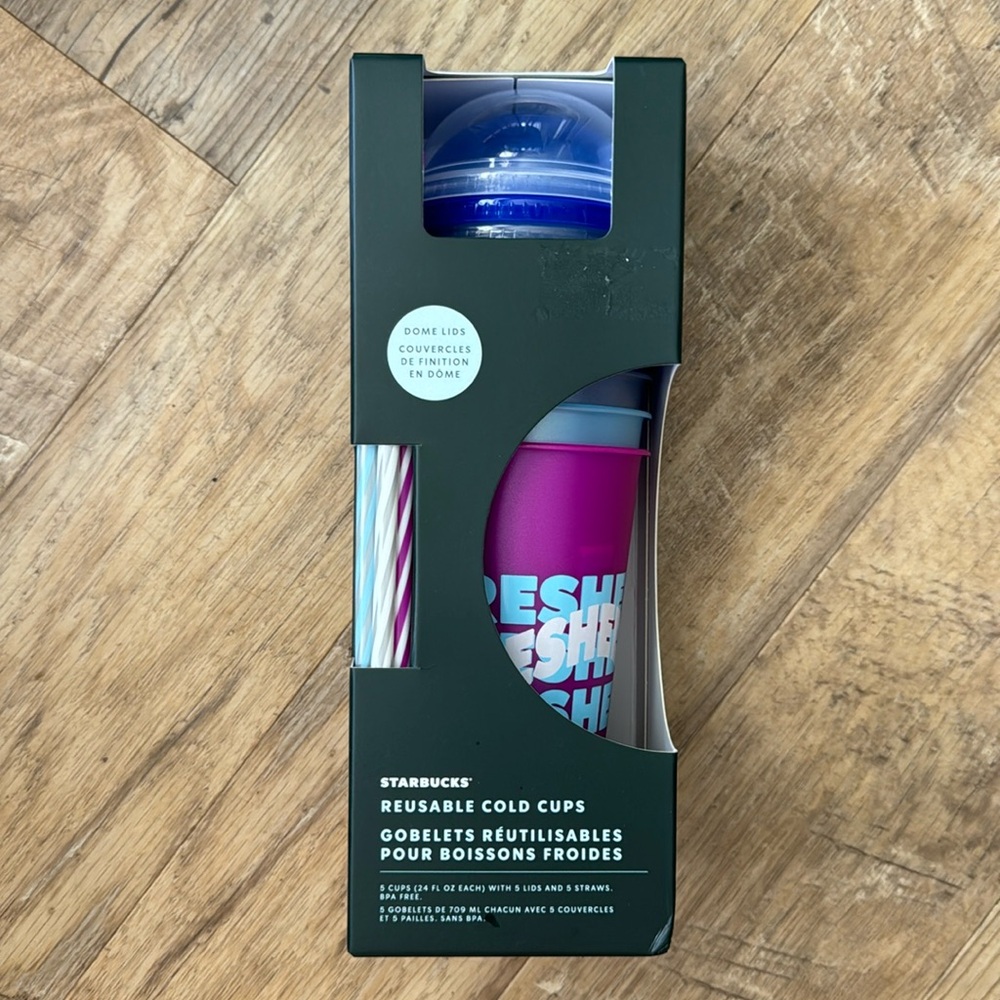 NWT Set of 5 Starbucks Summer 2024 Dome Lid Reusable Cold Cups 24oz Each
